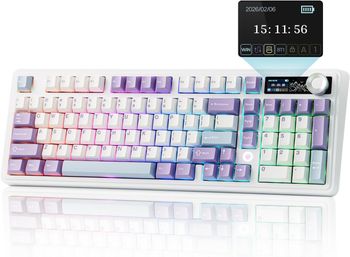 AJAZZ AK980 V2 Teclado Mecánico Inalámbrico de 98 Teclas y 3 Modos, Pantalla LCD y Perilla Multifunción (Opción sin Pantalla Disponible), Estructura de Junta de 5 Capas, Intercambiable en Caliente,