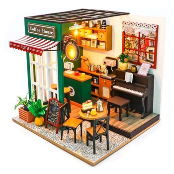 Café De La Tarde. Maqueta 3d Realista Con Gran Detalle Y Luces Led. 22x19x19,5 Cm. Color: Multicolor