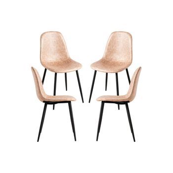 Pack 4 Sillas Black Teok Polipiel De Polipiel 84*39*42 Cm - Beige Vintage