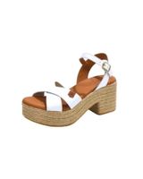 de popa sandalia casual de piel con tacon y plataforma de yute blanco
