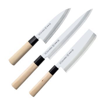 3 Claveles Nipon - Kit Cuchillos Medianos Tipo Japonés Acero Inoxidable Y Mango De Arce