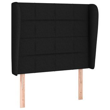 Cabecero Cama | Panel De Cabecera Con Orejas De Tela Negro 83x23x118/128 Cm
