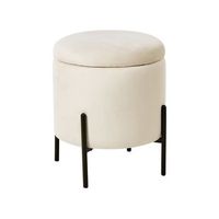 puf con almacenaje asiento de terciopelo y base de madera reposapies redondo mesa auxiliar beige claro wenona