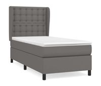 cama box spring con colchon cuero sintetico gris 90x200 cm botones