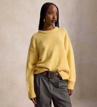 Polo Ralph Lauren para mujer. 211B17753001 Jersey de lana con cuello redondo amarillo (XS), Casual, Manga larga
