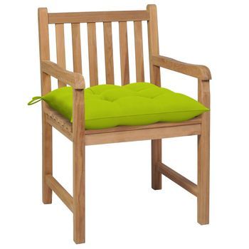 Sillas De Jardín 2 Uds | Silla De Exterior | Sillón Madera De Teca Y Cojines Verde Brillante