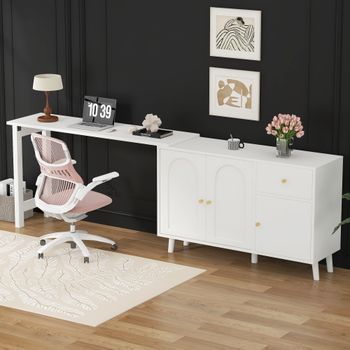 Escritorio Y Aparador - Mueble De Despacho - Tablero De Partículas - Blanco (120x40x74.5cm)