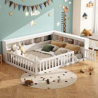 cama doble 140 x 200 cm con cabecero y barandillas - tomas usb - tablero de particulas - blanco sin colchon
