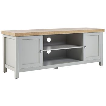 Mueble Tv Tablero De Partículas Gris Madera Clara 130 Cm Estantes Puertas Hamp
