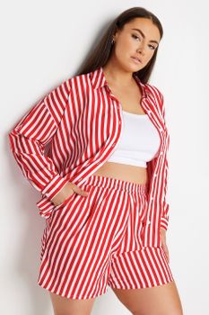 Yours Pantalones Cortos De Rayas Rojas, Mujer Curvy Y Tallas Grandes, Yours