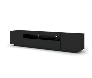 El soporte de tv aura de estilo moderno. mide 42x200x37 cm e incluye 4 estantes y 3 puertas