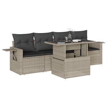 Set De Sofás Jardín Y Cojines 5 Pzas Ratán Sintético Gris Claro Vidaxl