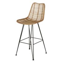 taburete alto de mimbre y acero negro de 65 cm