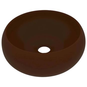 Lavabo De Baño Moderno | Lavabo De Lujo Redondo Cerámica Marrón Oscuro Mate 40x15 Cm