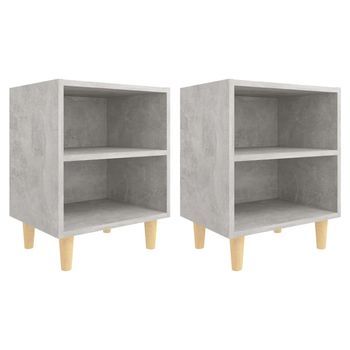 Pack 2 Uds Mesitas De Noche | Mesilla De Noche Patas Madera Gris Hormigón 40x30x50 Cm