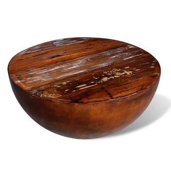 Mesa De Centro，mesa Auxiliar，mesa De Café Forma Cuenco Base Acero Madera Maciza Reciclada