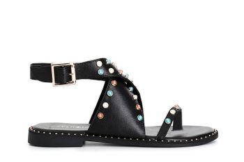 sandalias de dedo de piel con banda cruzada black