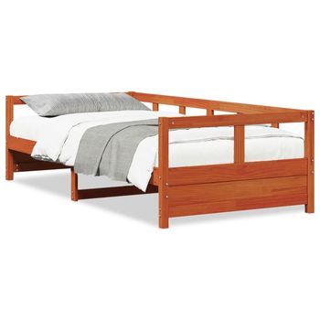 Cama Para Adulto | Cama Individual | Sofá Cama Sin Colchón Madera Maciza Pino Marrón Cera 90x200 Cm