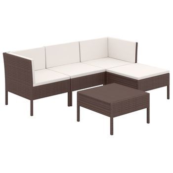 Conjunto Muebles De Jardín 5 Uds | Mesa Y Sillas Y Cojines Ratán Sintético Marrón