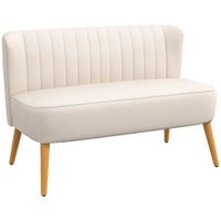 homcom sofa diseno retro 2 plazas patas de madera 117 cm x 565 cm x 77 cm blanco crema   aosom espana