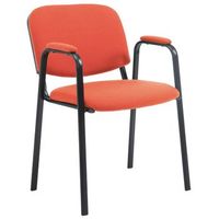 silla de visita con reposabrazos integrados para zona de espera en tejido rojo base de 4 patas en metal negro 100003385