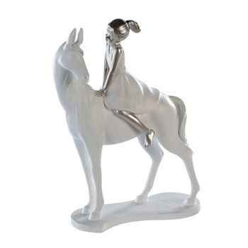 Casablanca By Gilde Figura Decorativa Escultura Chica A Caballo Blanco, Plata H. 25 Cm