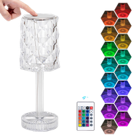 aigostar led lampara de mesa de cristal 16 colores y 4 modos lampara de noche de rosa diamante con control tactil y control remoto usb-c recargable regulable romantica luz nocturna para dormitorio