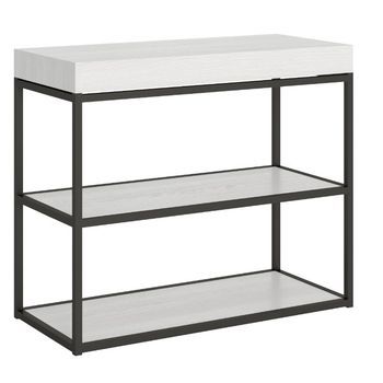 Consola Extensible Con Estantes Spacio 90x40/196 O 90x40/300 Cm-color Blanco-3 Alargaderas Gruesas