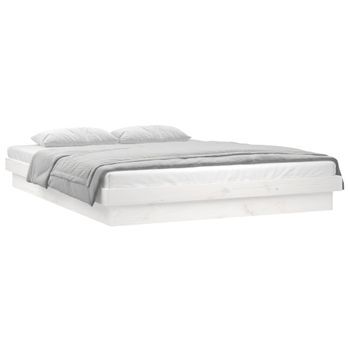 Estructura De Cama Con Led Madera Maciza Blanca 140x200 Cm