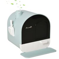 pawhut caja de arena para gatos arenero cerrado con puerta delantera bandeja extraible pala alfombra y filtro 43x44x47 cm verde   aosom espana