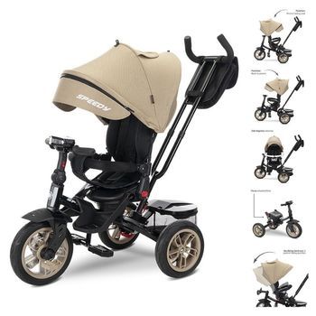 Triciclo Evolutivo Speedy Air Con Ruedas De Goma, Asiento Giratorio 360º Y Capota De Lorelli - Beige