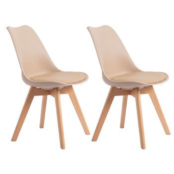 Pack 2 Sillas Bistro Comedor En Color Beige Con Asiento Tapizado Y Patas De Haya