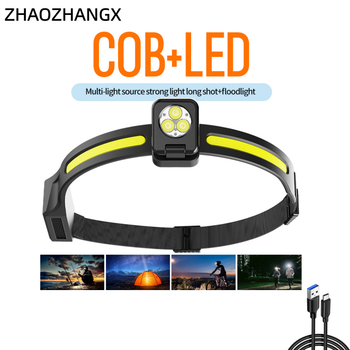 ZHAOZHANGX COB linterna frontal inductiva multifuncional de silicona para exteriores de doble fuente recargable por USB linterna frontal para correr de noche