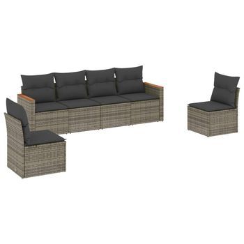 Set De Muebles De Jardín 6 Piezas | Mobiliario De Jardín Y Cojines Ratán Sintético Gris