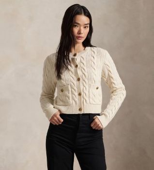 Polo Ralph Lauren para mujer. 211978312500 Cárdigan de lana trenzada y cachemira beige (M), Casual
