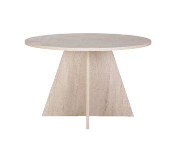Well home mesa de comedor palawan ø120x75cm acabado travertino, diseño moderno redondo, tablero 25mm en melamina, fácil montaje