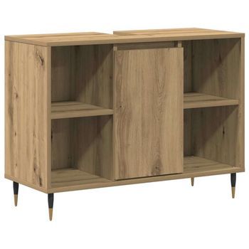 Gabinete De Baño | Armario De Baño Con Estante Roble Artesanal 80 X 33 X 60 Cm