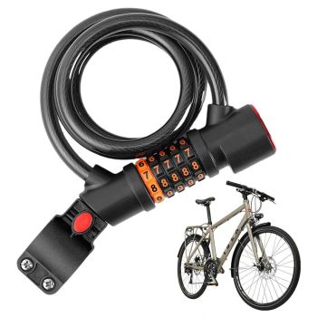 Candado de cable de acero para bicicleta XANES de alta seguridad con luz trasera, candado de seguridad antirrobo de 5 dí