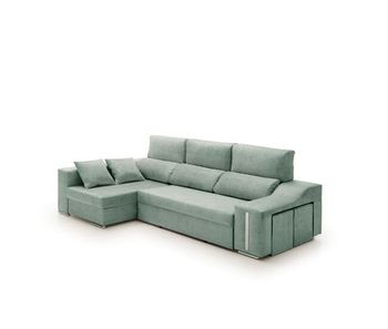 Sofa chaise longue cama con arcón y puff giuliana agua marina izquierda
