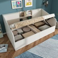 cama nido hidraulica 90x200 cm madera 2 estantes usb tipo-c gran capacidad de almacenaje base incluida ahorro de espacio sin colchon blanco