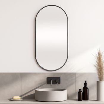 Espejo De Pared Ovalado Picciano Aluminio - 40 X 80 Cm - Negro Mate [en.casa]