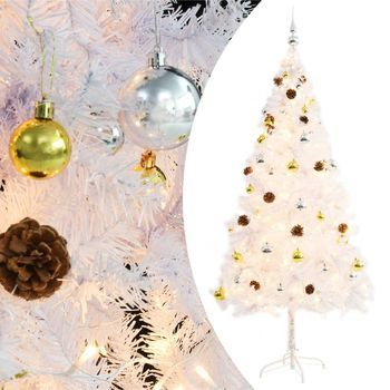 Árbol De Navidad | Decoraciones De Navidad Preiluminado Con Luces Y Bolas Blanco 180 Cm Cfw658195