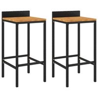 juego de 2 sillas altas taburetes de bar en resina tejida negra y madera de acacia dec029802