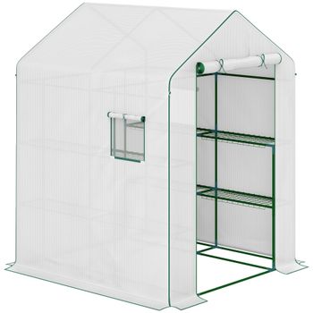 Outsunny Invernadero de jardín con 1 puerta 2 ventanas estantes 3 niveles para Verduras Plantas Flores Cubierta PE 140 x 143 x 190 cm blanco