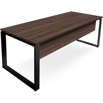 Mesa-escritorio Con Faldón. Estructura Metálica Abierta Negro. 180x60 Cm. Nogal. Ofilike
