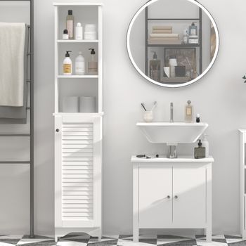 Armario Alto Baño De Mdf Melamina De Madera Homcom 34x20x165cm-blanco