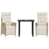 set comedor de jardin 3 piezas  mueble de jardin con cojines ratan sintetico beige