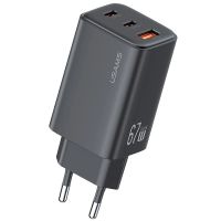 gan tech usams cc265 cargador usb de 67w con 3 puertos 2usb-cusb-a adaptador de carga rapida de pared eu para iphone