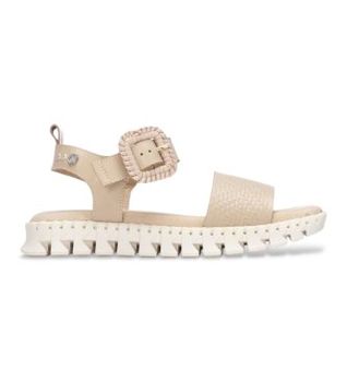 Carmela para mujer. 16326602-BEIGE Sandalias de Piel 163266 beige (37), Plano, Hebilla, Casual