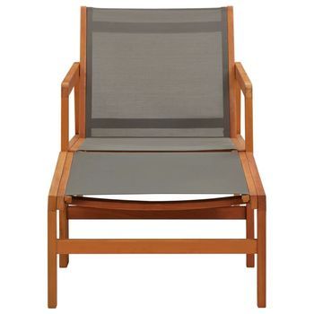 Silla De Jardín | Silla De Exterior | Sillón Con Reposapiés Madera Eucalipto Textilene Gris